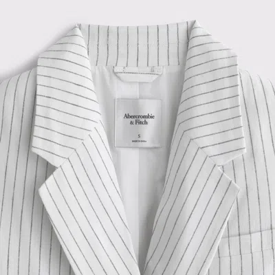 Abercrombie & Fitch Double-breasted Linen-blend Slouchy Blazer In White
