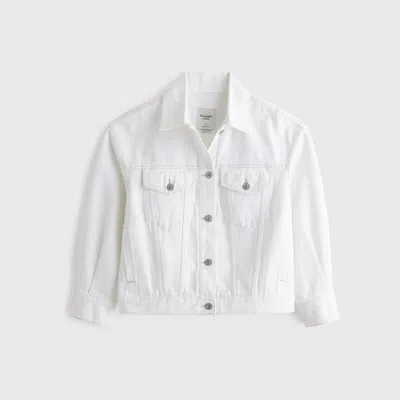 Abercrombie & Fitch Oversized Distressed Denim Trucker Jacket In White