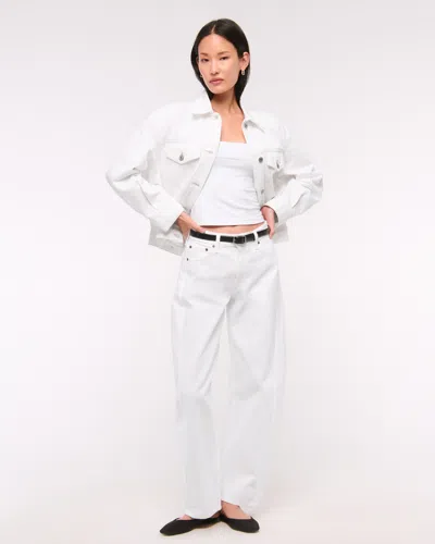 Abercrombie & Fitch Oversized Distressed Denim Trucker Jacket In White