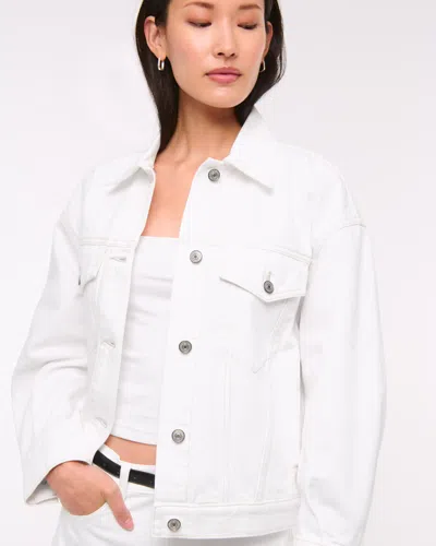 Abercrombie & Fitch Oversized Distressed Denim Trucker Jacket In White