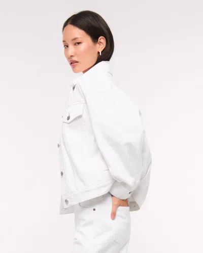 Abercrombie & Fitch Oversized Distressed Denim Trucker Jacket In White