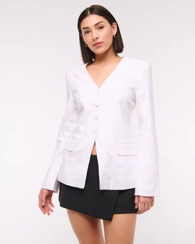 Abercrombie & Fitch Linen-blend Collarless Blazer In White