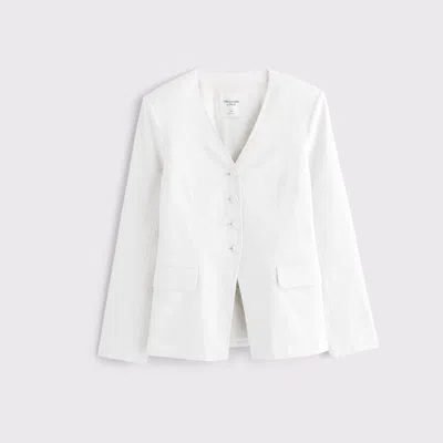 Abercrombie & Fitch Linen-blend Collarless Blazer In White