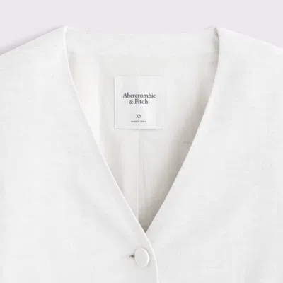 Abercrombie & Fitch Linen-blend Collarless Blazer In White