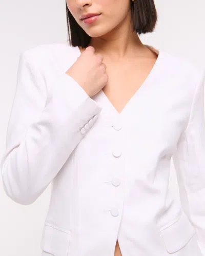 Abercrombie & Fitch Linen-blend Collarless Blazer In White