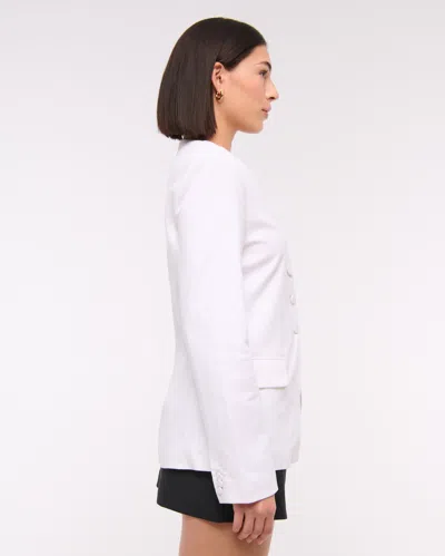 Abercrombie & Fitch Linen-blend Collarless Blazer In White