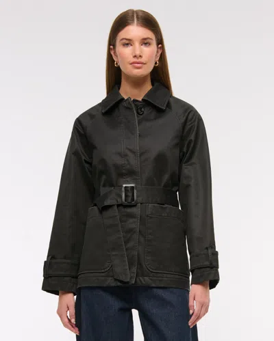Abercrombie & Fitch Waxed Belted Utility Jacket In Black