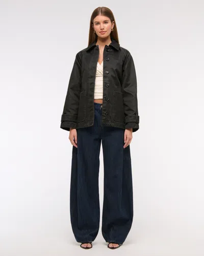 Abercrombie & Fitch Waxed Belted Utility Jacket In Black