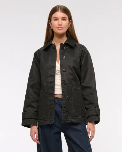 Abercrombie & Fitch Waxed Belted Utility Jacket In Black