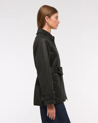 Abercrombie & Fitch Waxed Belted Utility Jacket In Black