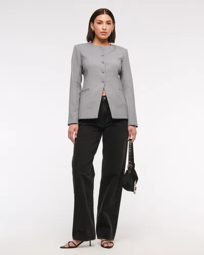 Abercrombie & Fitch Collarless Suiting Blazer In Gray