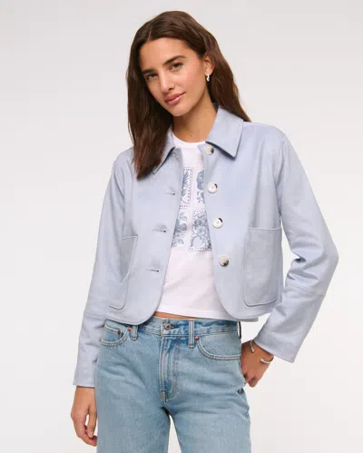 Abercrombie & Fitch Vegan Suede Button-through Jacket In Blue