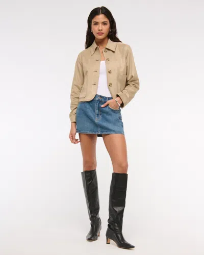 Abercrombie & Fitch Vegan Suede Button-through Jacket In Brown