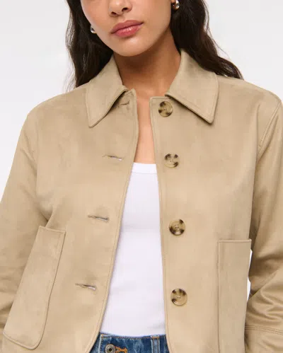Abercrombie & Fitch Vegan Suede Button-through Jacket In Brown
