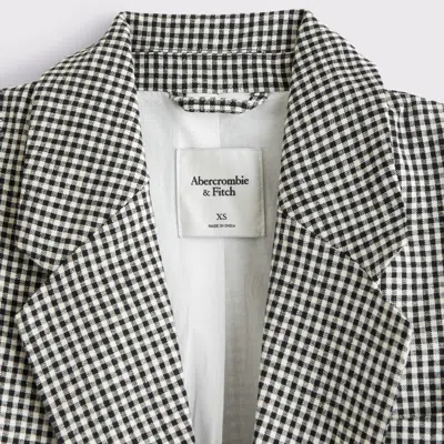 Abercrombie & Fitch Double-breasted Linen-blend Slouchy Blazer In Black