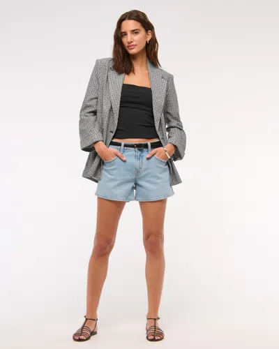 Abercrombie & Fitch Double-breasted Linen-blend Slouchy Blazer In Black