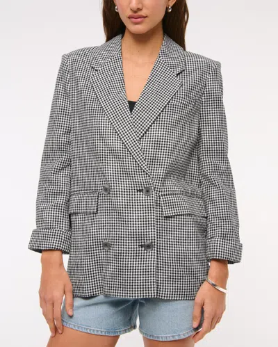 Abercrombie & Fitch Double-breasted Linen-blend Slouchy Blazer In Black