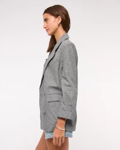 Abercrombie & Fitch Double-breasted Linen-blend Slouchy Blazer In Black