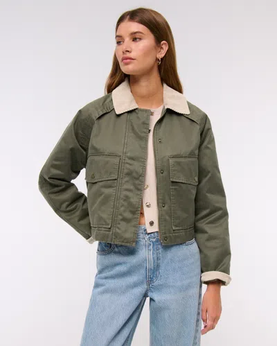 Abercrombie & Fitch Short Waxed Chore Jacket In Green