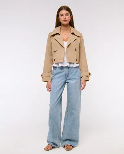 Abercrombie & Fitch Cropped Trench Coat In Brown