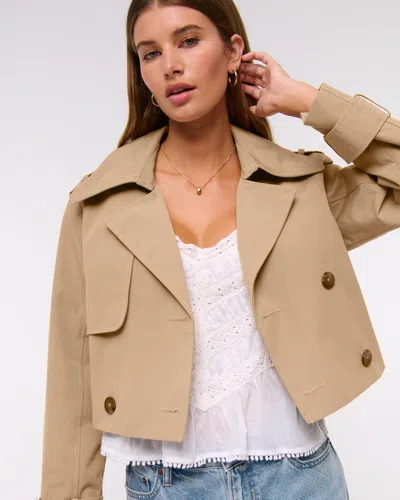 Abercrombie & Fitch Cropped Trench Coat In Brown