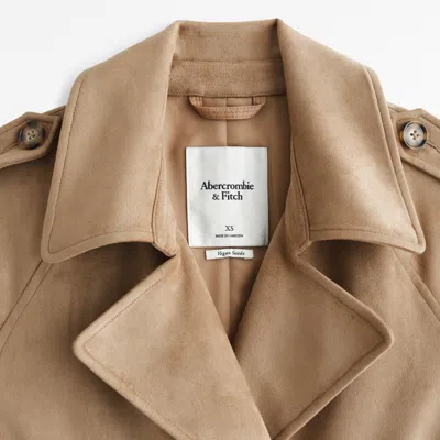 Abercrombie & Fitch Faux Suede Trench Coat In Sand