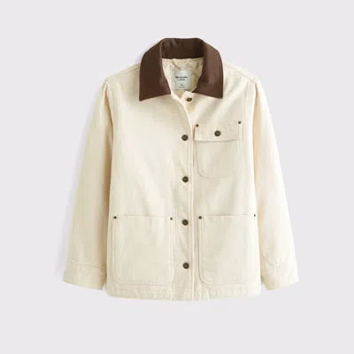Abercrombie & Fitch Mid-length Twill Workwear Jacket In White