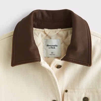 Abercrombie & Fitch Mid-length Twill Workwear Jacket In White