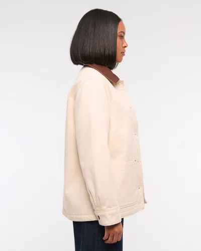 Abercrombie & Fitch Mid-length Twill Workwear Jacket In White