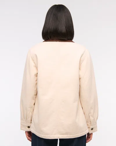 Abercrombie & Fitch Mid-length Twill Workwear Jacket In White