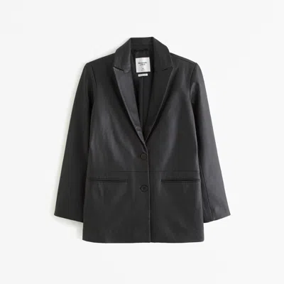 Abercrombie & Fitch Genuine Leather Blazer In Black