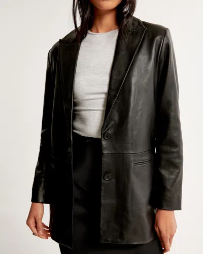 Abercrombie & Fitch Genuine Leather Blazer In Black