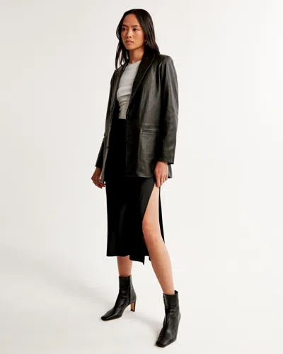 Abercrombie & Fitch Genuine Leather Blazer In Black