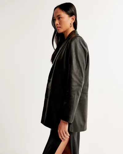 Abercrombie & Fitch Genuine Leather Blazer In Black