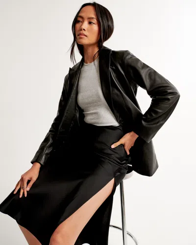 Abercrombie & Fitch Genuine Leather Blazer In Black