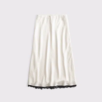 Abercrombie & Fitch High Rise Satin Lace-hem Midi Skirt In White