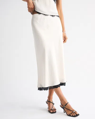 Abercrombie & Fitch High Rise Satin Lace-hem Midi Skirt In White
