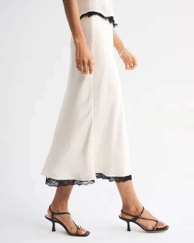 Abercrombie & Fitch High Rise Satin Lace-hem Midi Skirt In White