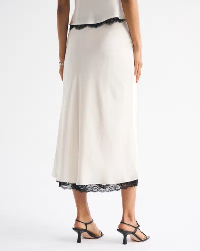 Abercrombie & Fitch High Rise Satin Lace-hem Midi Skirt In White
