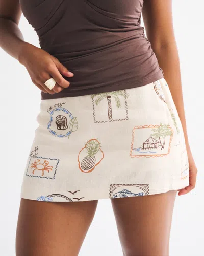 Abercrombie & Fitch The A&f Scarlett Curve Love Linen-blend Mini Skort In Brown