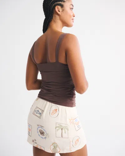 Abercrombie & Fitch The A&f Scarlett Curve Love Linen-blend Mini Skort In Brown