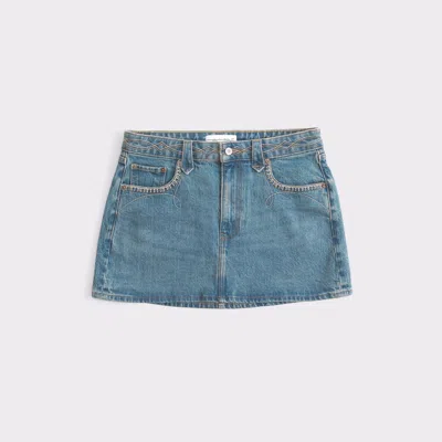 Abercrombie & Fitch Curve Love Embroidered Denim Mini Skirt In Blue