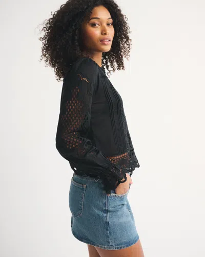 Abercrombie & Fitch Curve Love Embroidered Denim Mini Skirt In Blue