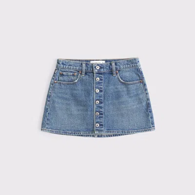 Abercrombie & Fitch Mid Rise Button Front Denim Mini Skirt In Blue