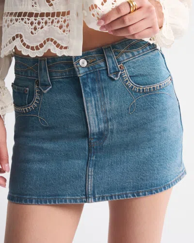 Abercrombie & Fitch Embroidered Denim Mini Skirt In Blue