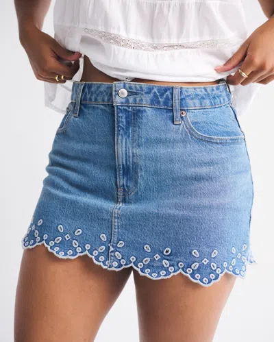 Abercrombie & Fitch Curve Love Mid Rise 5-pocket Denim Mini Skirt In Blue