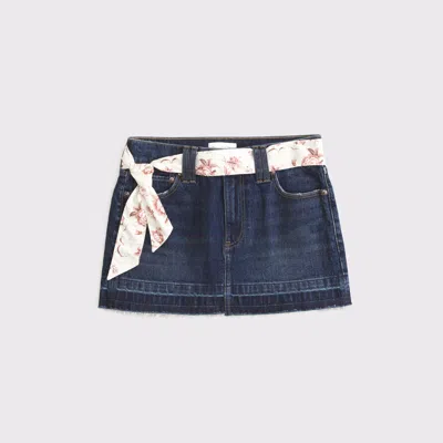 Abercrombie & Fitch Mid Rise Belted Scarf Denim Mini Skirt In Blue