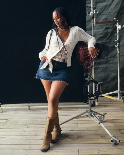 Abercrombie & Fitch Mid Rise Belted Scarf Denim Mini Skirt In Blue