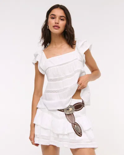 Abercrombie & Fitch High Rise Drop-waist Mini Skort In White