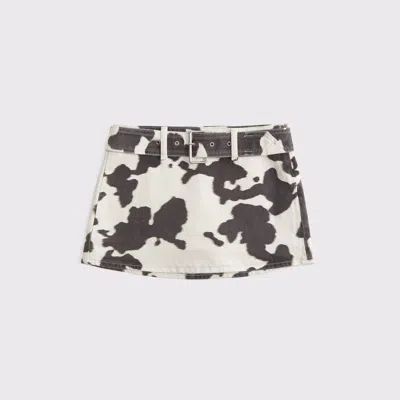 Abercrombie & Fitch Mid Rise Belted Denim Mini Skort In Brown